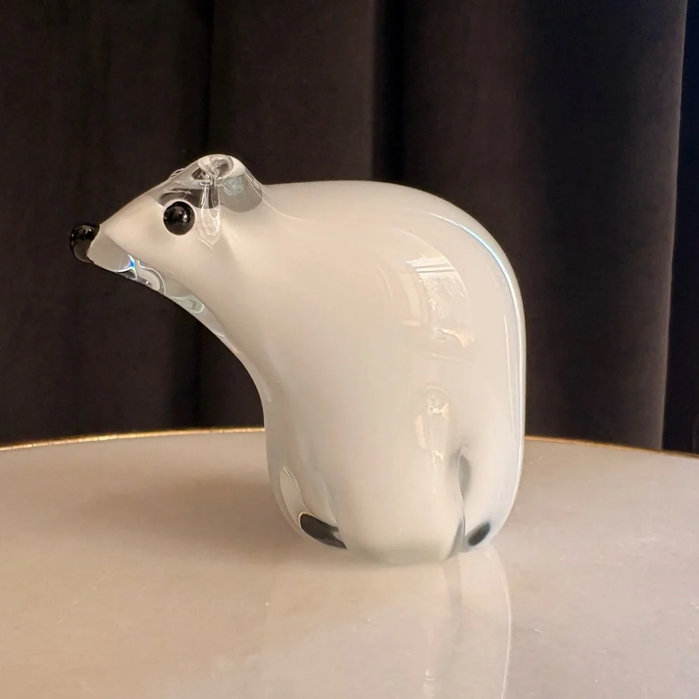 West Elm Glass Polar Bear Figurine - White and Black